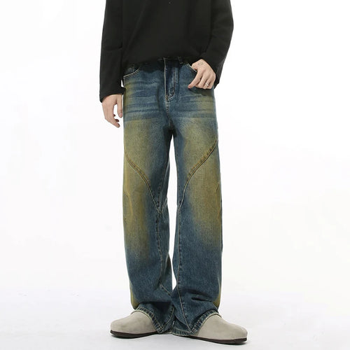 Load image into Gallery viewer, Korean Style Men&#39;s Denim Pants Loose Worn-out Dye Gradient Color Trousers Straight Wide Leg Male Jeans Casual Autumn 9C8980
