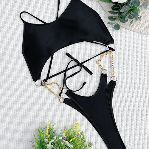 Load image into Gallery viewer, Hollow Out Bathing Suit Women Chain One Piece Swimwear 2024 Backless Monokini Brazilian Swimsuit Female Swim Wear
