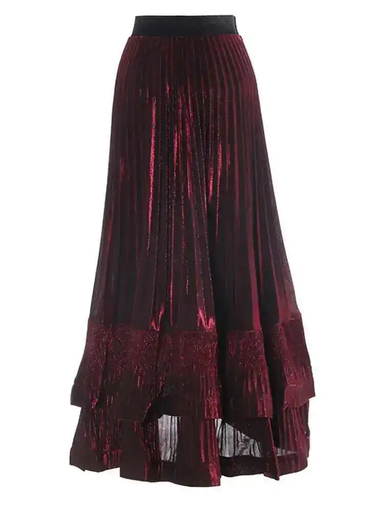 High Elastic Waist Rose Red Irregular Pleated Elegant Half-body Skirt Women Fashion Tide New Spring Autumn 2025 1DH7240