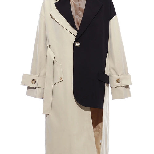 Load image into Gallery viewer, Women Khaki Big Size Asymmetrical Trench New Lapel Long Sleeve Loose Fit Windbreaker Fashion Spring Autumn 2025 1K912
