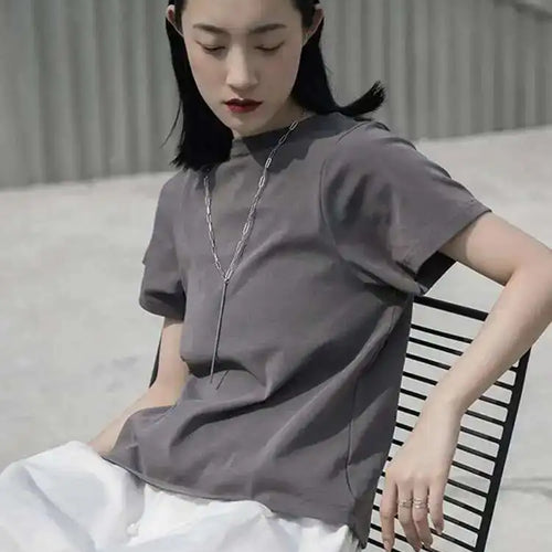 Load image into Gallery viewer, Women Gray Brief White Plain Color Casual T-shirt New Round Neck Short Sleeve Fashion Tide Spring Summer 2025 1W028
