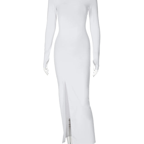 Load image into Gallery viewer, Fashion Solid Long Sleeve Backless Ruched Lace Up Slit Sexy Maxi Prom Dress Elegant Autumn Women Clothes Party Festival
