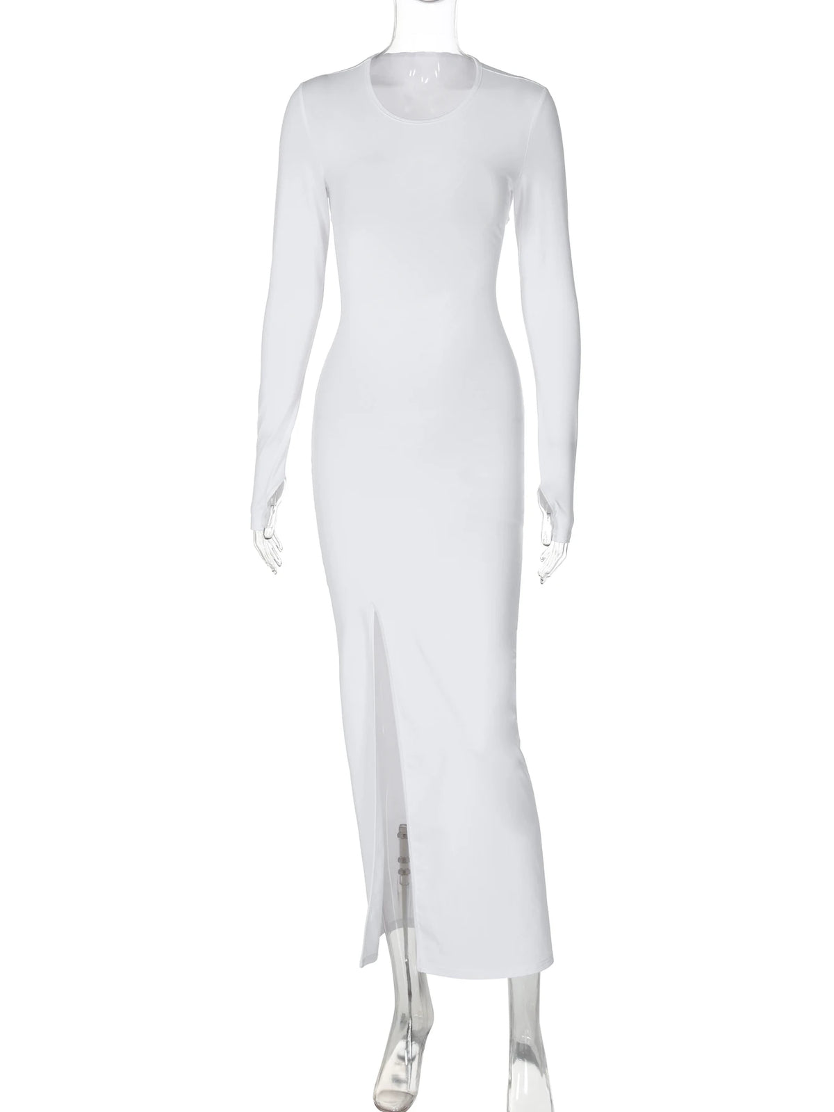 Fashion Solid Long Sleeve Backless Ruched Lace Up Slit Sexy Maxi Prom Dress Elegant Autumn Women Clothes Party Festival