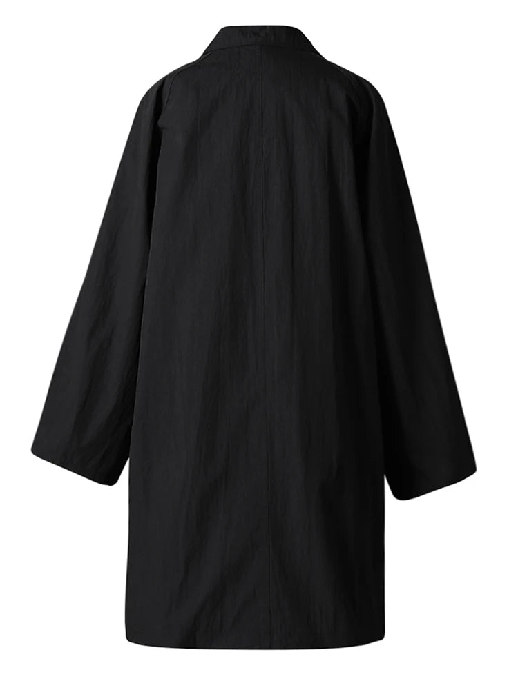 Women Khaki Metal Shaped Big Size Long Trench New Lapel Long Sleeve Windbreaker Fashion Tide Spring Autumn 2025 CPG2854