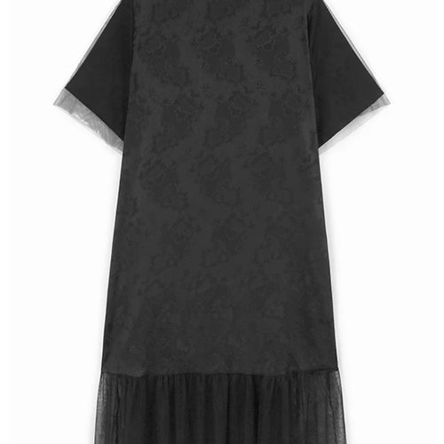 Load image into Gallery viewer, Women Black Jacquard Buckle Mesh Big Size Midi Dress New Stand Collar Short Sleeve Fashion Tide Spring Summer 2025 1DJ1231
