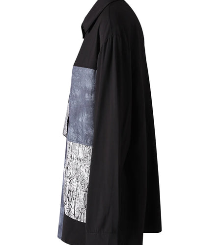 Women Black Printed Patch Spliced Big Size Blouse New Lapel Long Sleeve Shirt Fashion Tide Spring Autumn 2025 21F3676