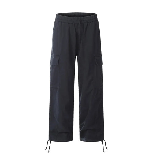 Load image into Gallery viewer, Solid Color Multi Pocket Men&#39;s Pants Casual Straight Drawstring Trendy Elastic Waist Wide Leg Simple Male Trousers 9W101
