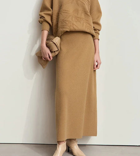 Minimalist Women Knitted Skirts 2024 Fall Winter Casual Elegant Elastic Waist Loose A-line Office Lady Midi Skirt 12444070