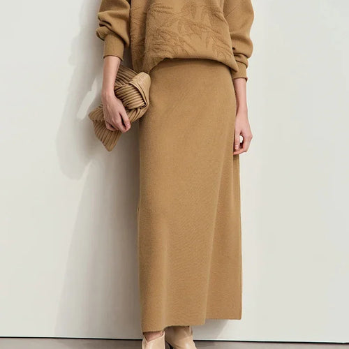 Load image into Gallery viewer, Minimalist Women Knitted Skirts 2024 Fall Winter Casual Elegant Elastic Waist Loose A-line Office Lady Midi Skirt 12444070
