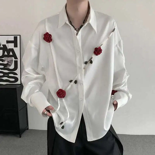 Load image into Gallery viewer, Spring Men&#39;s Shirts Three-dimensional Rose Design Lapel Contrast Color Menswear Long Sleeve Single Breasted Male Tops 9W185
