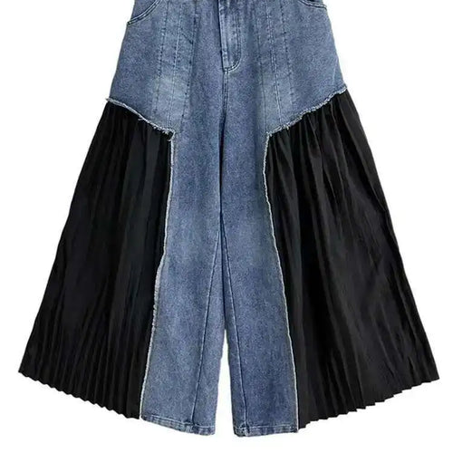 Load image into Gallery viewer, High Elastic Waist Blue Denim Pleated Long Wide Leg Pants New Trousers Women Fashion Tide Spring Autumn 2025 1DH5079
