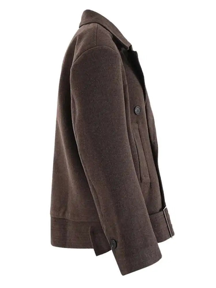 Brown Thick Big Size Double Breasted Woolen Coat New Lapel Long Sleeve Women Jacket Fashion Autumn Winter 2025 CPG2458