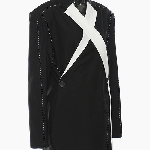 Load image into Gallery viewer, Women Topstitched Cross Big Size Blazer New Lapel Long Sleeve Loose Fit Jacket Fashion Tide Spring Autumn 2025 1DE9036
