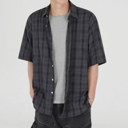 Load image into Gallery viewer, Summer Male Short Sleeve Shirts Casual Plaid Shirt Korean Single Breasted Handsome Trendy Men's Clothing 9W1632
