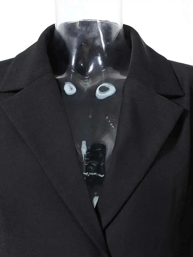 Women Black Irregular Mesh Big Size Long Elegant Blazer New Lapel Long Sleeve Jacket Fashion Spring Autumn 2025 7AB4743