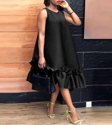 Summer Women Prom Pleated Long Dresses 2025 New Sleeveless Ruffle Trim A-line Party Midi Dresses for Woman Clothing