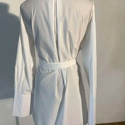 Load image into Gallery viewer, Women White Irregular Bandage Slit Shirt Dress New V-Neck Long Sleeve Loose Fit Fashion Tide Spring Autumn 2025 1DE9884
