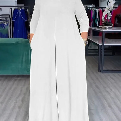 Load image into Gallery viewer, Summer Fashion Afican Loose Soild Color JumpSuits for Women with Pockets Round-Neck Wide Leg Pants Jumpsuit Female
