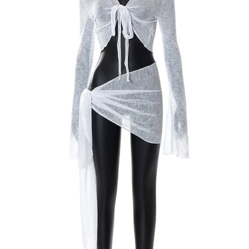 Load image into Gallery viewer, Sexy Mesh Perspective Strap Long Sleeved Women Two-piece Casual Dress Set New Summer Set 2024 Holiday Beach Partywear
