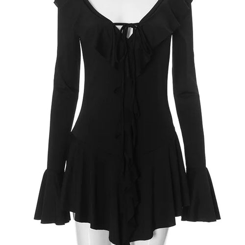 Load image into Gallery viewer, Sexy Deep V Ruffled Bodycon Short Skirt For Women 2024 Fall Ruffled Flared Sleeves Party Evening Dress Street Clothing
