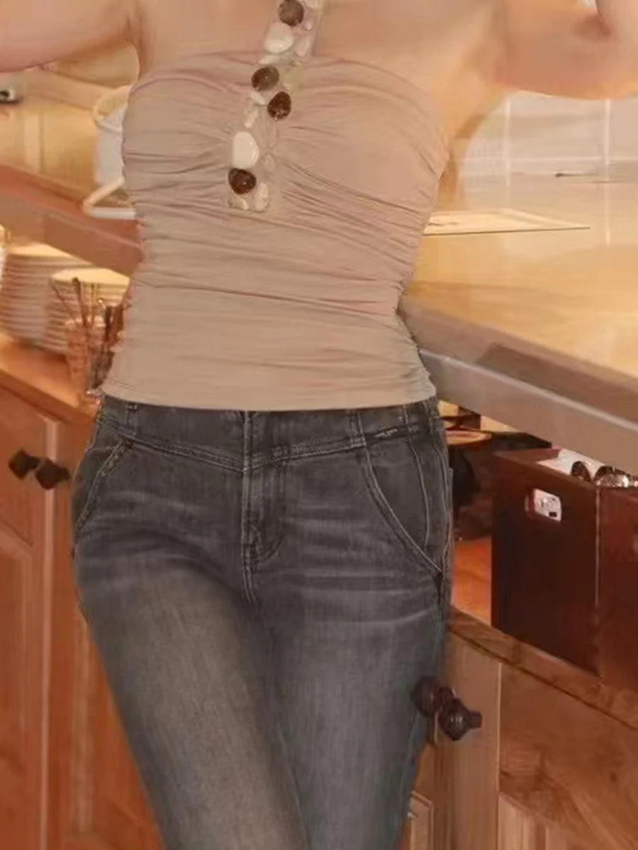 Solid Slimming Temperament Vests For Women Halter Sleeveless Tunic Temperament Chic Vests Female Fashion Style New