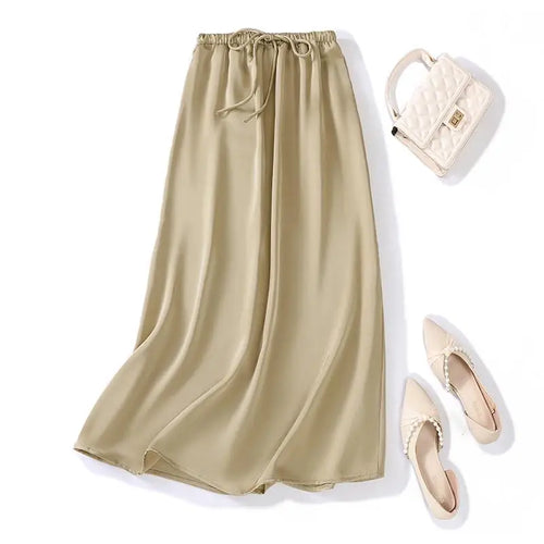 Load image into Gallery viewer, Summer Solid Casual High Waist Long Skirt Women&#39;s Korean Fashion Drawstring Lace-up Holiday Skirts 2024 Simplicity Popular Trend
