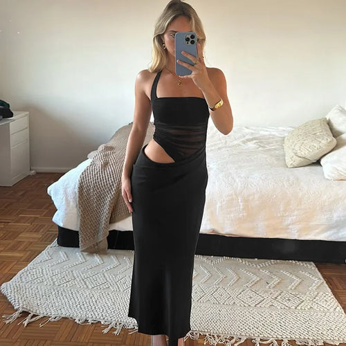 Load image into Gallery viewer, Mesh Patchwork Backless Sexy Maxi Dress For Women Gown Fashion Halter Sleeveless Strapless Bodycon Club Long Dress
