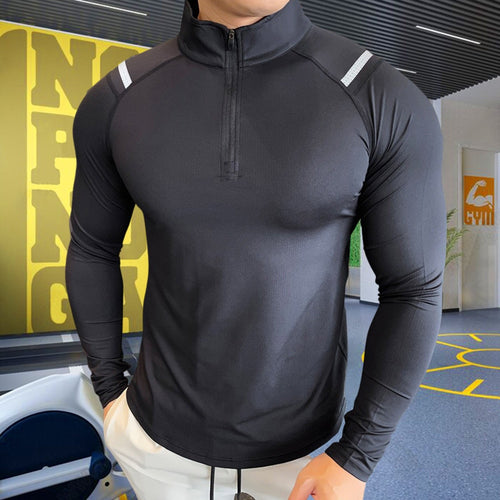 Load image into Gallery viewer, Plus Size High Neck T-shirt for Men Running Sport Tops Long Sleeve Tees Training Clothes Gym Sportswear Fitness Sweatshirts
