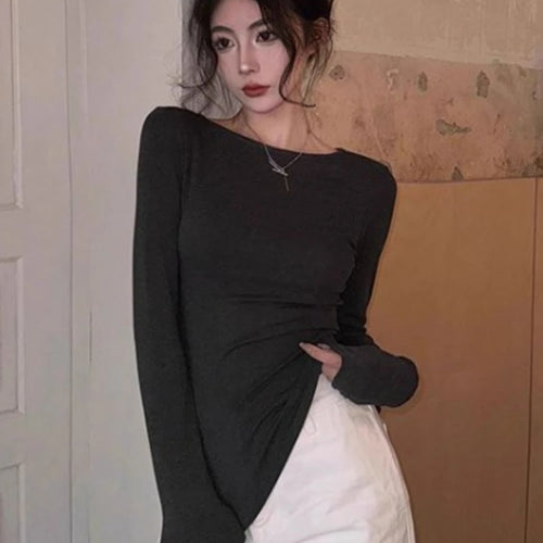 Load image into Gallery viewer, Korean Vintage Grunge Long Sleeve Tees Streetwear Trendy Sexy Casual Simple Women T-shirt Y2k Aesthetic All Match Slim Tshirts
