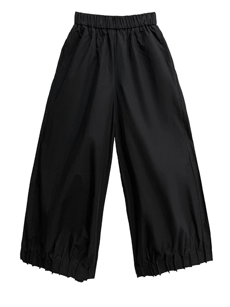 High Elastic Waist Gray Pleated Hem Casual Wide Leg Pants New Trousers Women Fashion Tide Spring Autumn 2025 1DJ1247