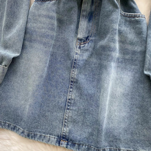 Load image into Gallery viewer, Autumn Retro Blue Long Sleeves Single Breasted Denim Mini Dress Korean Fashion Women Slim High Waist A-line Jeans Short Dresses
