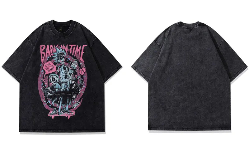 Vintage Tshirt Streetwear Hip Hop Japanese Zombie Anime Cartoon Graphic Print Washed T-Shirt Harajuku Punk Gothic Oversized Tops