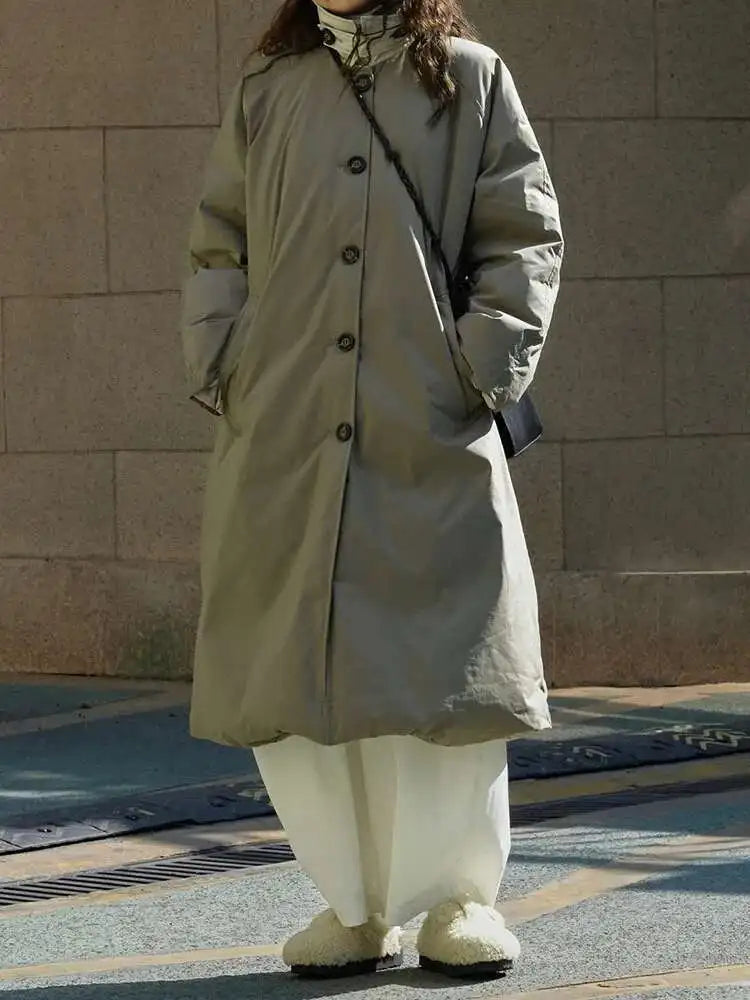 Army Green Big Size Keep Warm Long Down Jacket New Long Sleeve Warm Women Parkas Fashion Tide Autumn Winter 2025 1DH8675
