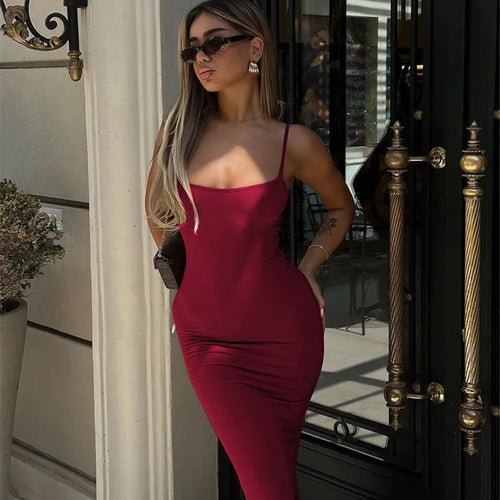 Load image into Gallery viewer, Spaghetti Strap Backless Bodycon Maxi Dress Women Autumn New Thickened Fabric Sleeveless Club Party Sexy Long Dress

