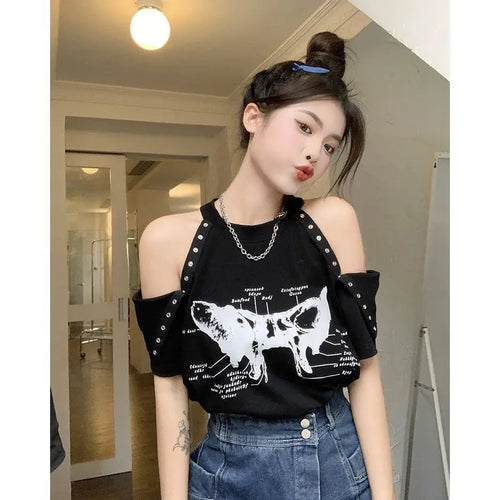 Load image into Gallery viewer, Oversized Y2k Tops Harajuku Tshirts for Women O-neck Off Shoulder Summer Tees Streetwear Casual Fashion T Shirt 2024 Ropa Mujer

