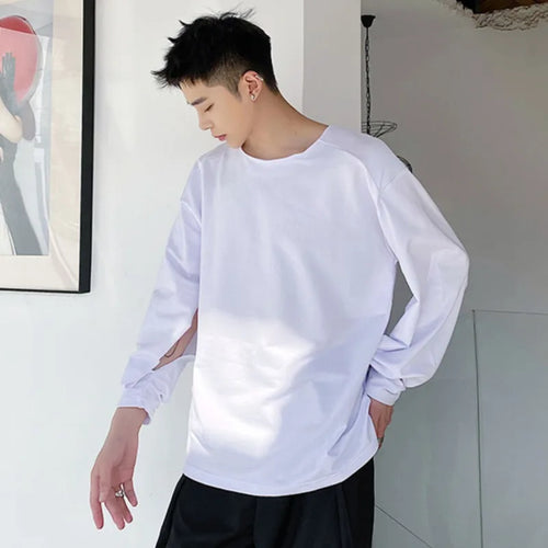 Load image into Gallery viewer, Niche Design Men&#39;s T-shirts Casual Shoulder Pad Round Neck Long Hole Sleeve Male Tops New Loose Pullover Tees Summer 9C6365
