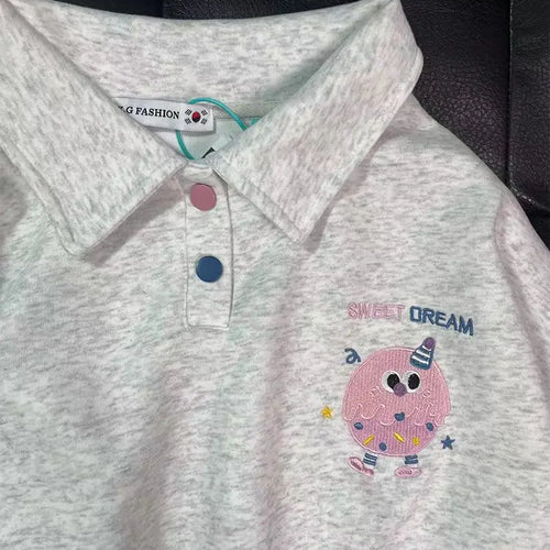 Load image into Gallery viewer, Korean Fashion 2024 Autumn Winter New Gray Letter Print Button Cotton Sweatshirt Women Long Sleeve Loose Pullover Tops Trend Y2k
