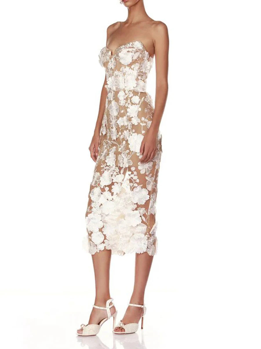 Hit Color Spliced Appliques Dresses For Women Strapless Sleeveless High Waist Temperament Dress Female Fashion New