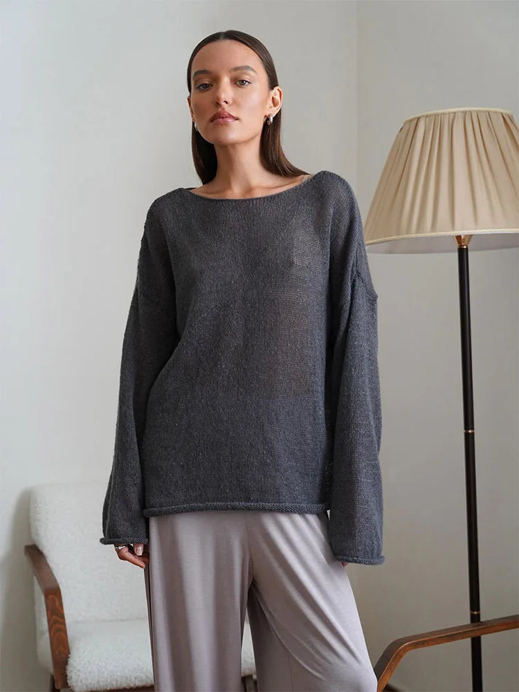 Sexy Transparent Sweater For Women 2024 Autumn Long Sleeve Top Knitted Loose Cozy Sweaters And Jumpers New In Knitwears