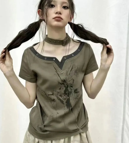 Harajuku Punk Tshirts for Women 2023 Ropa Mujer Streetwear Vintage Fashion Tees Y2k Tops Japanese Print Casual Summer T Shirt