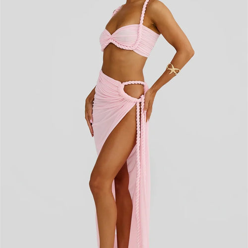 Load image into Gallery viewer, Summer Beach Sexy Two Piece Sets Women Strapless Crop Tops And Maxi Skirt Female Elegant Vacation Club 2 Piece Set
