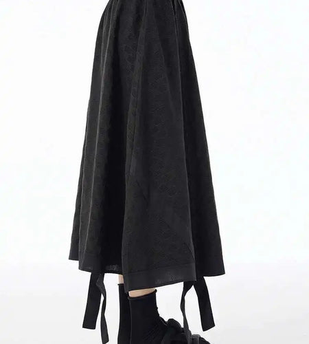 High Elastic Waist Black Tie Dye Ribbons Spliced A-line Half-body Skirt Women Fashion Tide New Spring Autumn 2025 1DH6608