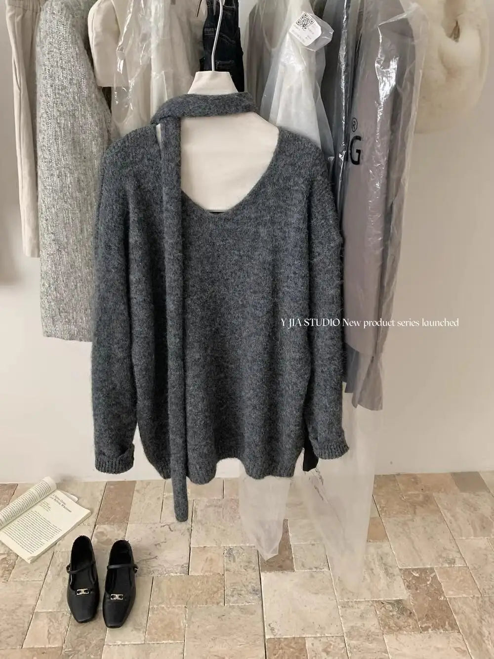 Fashion Popular 2024 Autumn Winter Women's New Solid V Neck Short Pullover Sweater French  Long Sleeve Versatile Tops Simplicity
