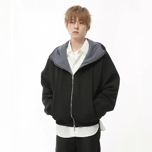 Load image into Gallery viewer, Personalized Men&#39;s Padded Coats Hooded Striped Reversible Design Thickened Shorts Casual Male Jackets New Winter 9C8730
