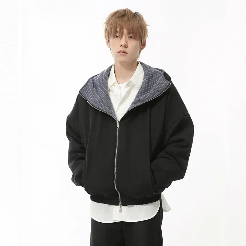 Personalized Men's Padded Coats Hooded Striped Reversible Design Thickened Shorts Casual Male Jackets New Winter 9C8730