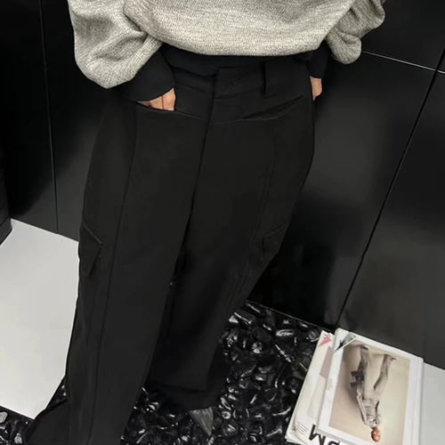 Load image into Gallery viewer, Solid Casual Patchwork Pockets Loose Pants For Women High Waist Minimalist Wide Leg Pant Female Fashion Clothing
