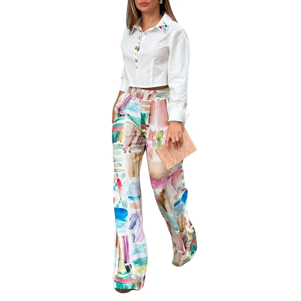 Spring Summer Loose Printed Pants 2024 New Leisure Fashion High Waisted Office Trousers For Women