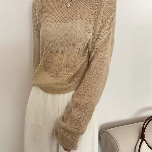 Load image into Gallery viewer, Thin Beige Big Size Knitting Sweater Round Neck Long Sleeve Women Pullovers New Fashion Tide Spring Summer 2025 1DF0250
