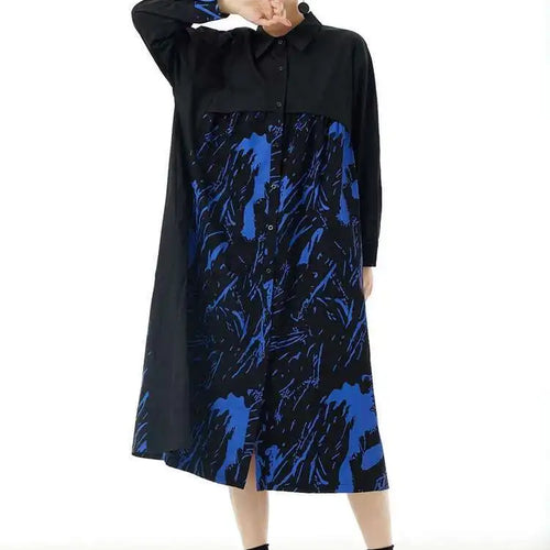 Load image into Gallery viewer, Women White Pattern Printed Big Size Casual Shirt Dress New Lapel Long Sleeve Fashion Tide Spring Autumn 2025 1DH4823
