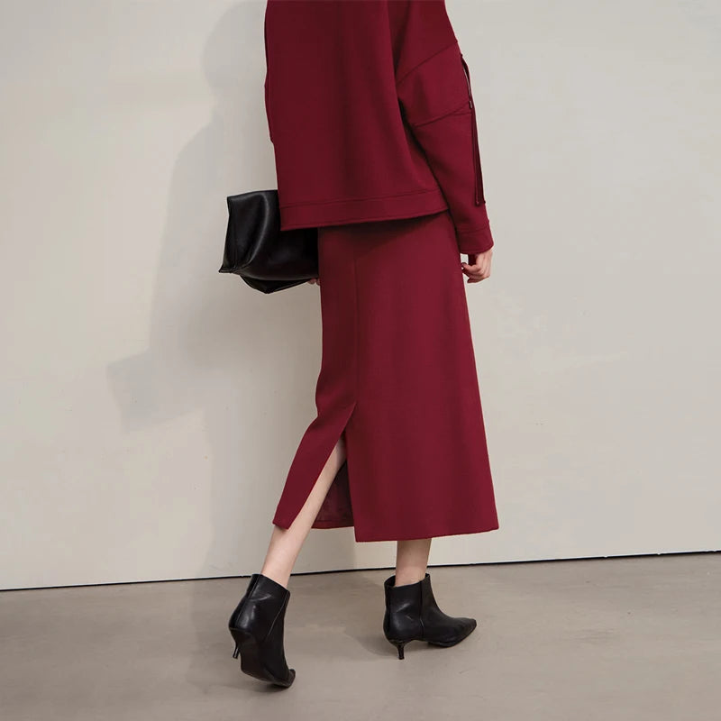 Women's Skirt 2025 Winter New Minimalist Solid Color Commuter Skirts For Woman Wool Long Versatile Clothing Female 12544047